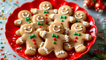 Obraz premium Gingerbread Cookies on Red Plate