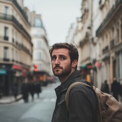 Parisian Street Portrait of Young Man Traveler