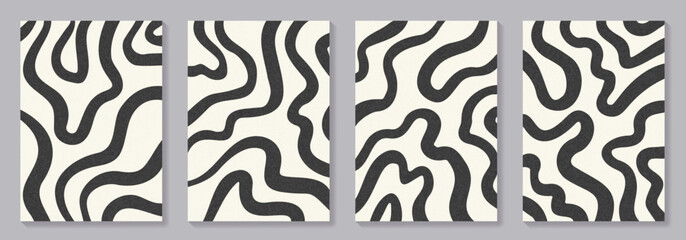 Retro set of black and white abstract lines pattern for minimalistic vintage posters. Trendy bauhaus pattern background for cover design, poster and interior.