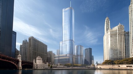 Naklejka premium Modern skyscraper in Chicago cityscape.