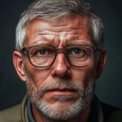 Obraz premium Portrait of a Serious Middle-Aged Man with Glasses