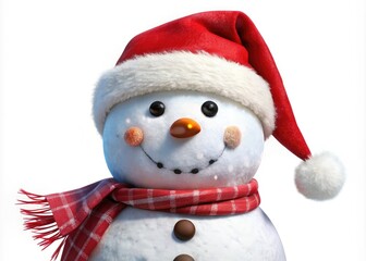 Fototapeta premium Cheerful snowman wearing a Santa hat in a panoramic Christmas scene, perfect for greetings. EPS10 graphic with separate layers allows for easy customization.