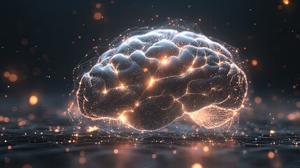 Digital AI electronic brain on transparent background 