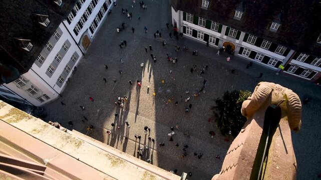 View of M&uuml;nsterplatz from Basler M&uuml;nster cathedral during Advent