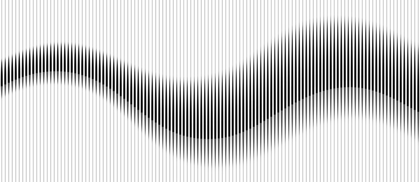 Abstract art geometric background with vertical lines. Optical illusion with waves and transition.