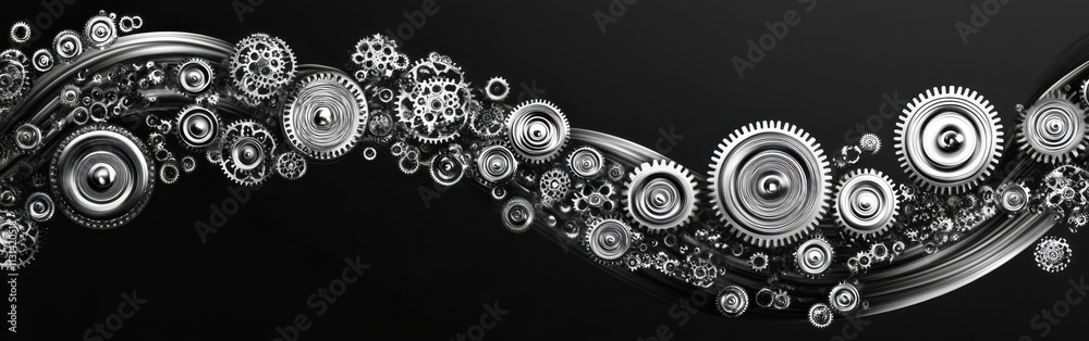 Poster stylized digital representation of interlocking gears showcasing mechanistic beauty and modern desig