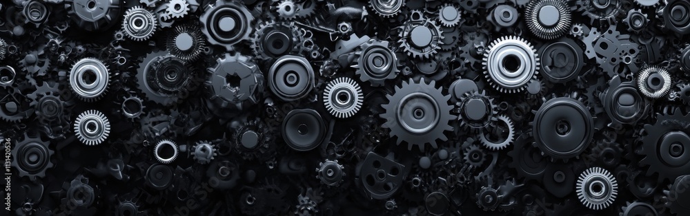 Poster modern design featuring stylized black gears in a seamless arrangement on a digital background