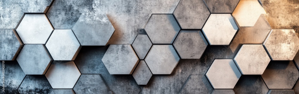 Poster minimalist hexagonal design featuring textured surfaces in muted tones for modern interior aesthetic