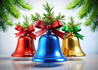 Christmas bells silhouette on a white backdrop, embodying festive cheer. A minimalist ornament that captures the essence of winter celebrations and joyful New Year spirit.