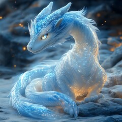 Majestic Blue Dragon Highlighted by Radiant Moonlit Fantasy Background