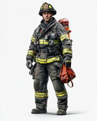 Firefighter prepares equipment for routine inspection while ensuring readiness at fire station