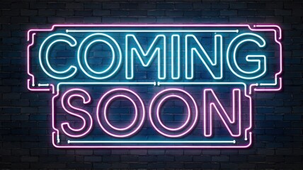 Fototapeta premium Pink neon COMING SOON sign on a dark background for promotional use