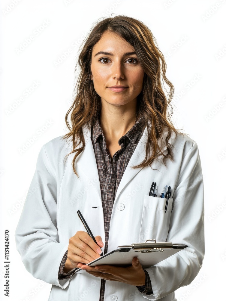 Poster Female environmental scientist conducting research and documenting findings in a laboratory setting