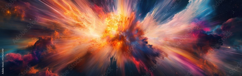 Poster dramatic depiction of a supernova explosion showcasing vibrant colors and powerful energy dynamics i