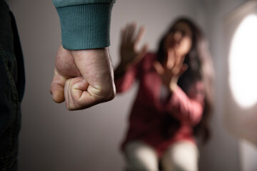 Man beats his sad woman