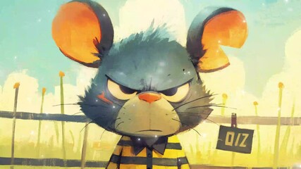 Angry cartoon mouse in a mugshot stands defiantly against a bright backdrop glitch stream overlay seamless loop Vtuber streamer asset twitch zoom OBS screen animated wallpaper virtual background