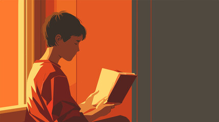 Boy Reading Book Back View Illustration in Flat Vector Style