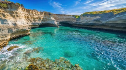 Obraz premium Breathtaking California cove with crystal clear waters and stunning rock formations during daylight