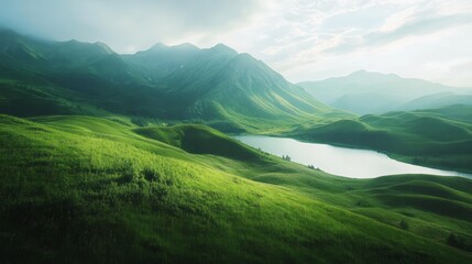Fototapeta premium Beautiful tidewater green mountain landscape 
