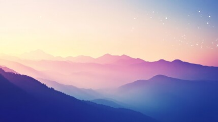 Obraz premium Pastel Mountainscape Layered Ranges, Starry Sky, Dreamlike Serenity