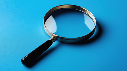 Fototapeta premium Magnifying glass looking for people on blue background. Searching candidates for employment in the labor market