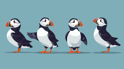 Fototapeta premium Realistic Vector Illustration of Single or Group of Puffin Birds in Flat Style