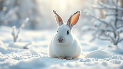 White Rabbit in Winter Snow - Vibrant AI Photo