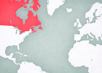 Obraz premium Map of North Atlantic Ocean - Canada