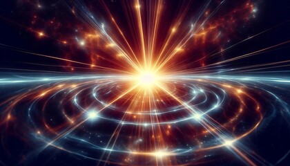 Obraz premium glowing pulsar emitting intense radiant beams of light across vast cosmic space, generative ai