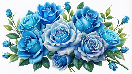 Delicate blue rose bouquets, perfect for greeting cards and fabric design. Beautiful floral arrangements inspired by nature, ideal for adding elegance to any decoration.