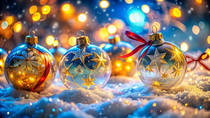 Christmas background with balls and snowflakes