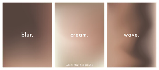 A set of 3 aesthetic brown gradient background. Luxury coffee, mocha and cream gradient bg. Soft abstract vector illustration for poster, social post and cover. Blurred vector texture in brown colors