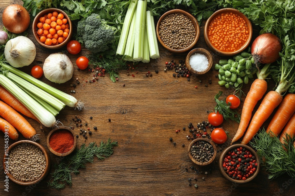 Wall mural rustic kitchen with hearty vegetables