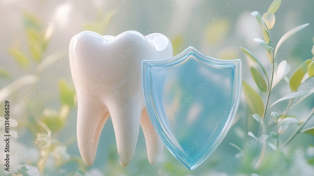 Poster a large tooth stands prominently beside a translucent shield, symbolizing the protective benefits of