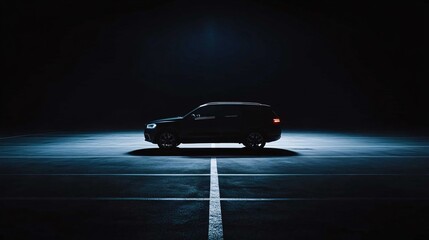 Obraz premium Silhouette of a Luxury SUV in Dark Parking Lot