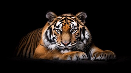 Obraz premium Majestic Tiger Lying on Black Background