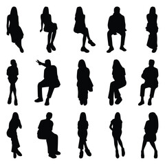 Vector collection set of sitting people silhouettes.	

