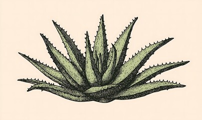 Fototapeta premium Detailed Illustration of a Spiky Aloe Vera Plant