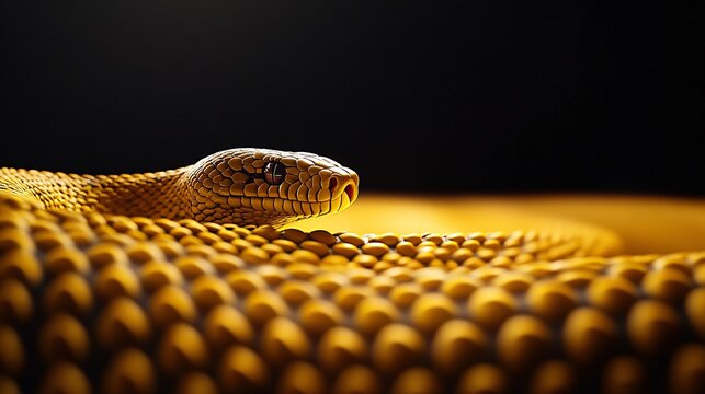 Close-up of a yellow python against a dark background