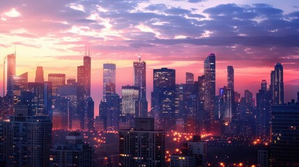 Obraz premium Urban Twilight. Urban metropolitan city skyline at dusk