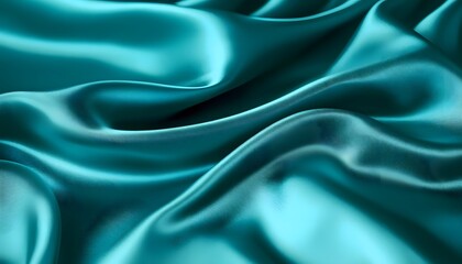 Fototapeta premium Luxurious teal silk fabric with soft waves and glossy texture.