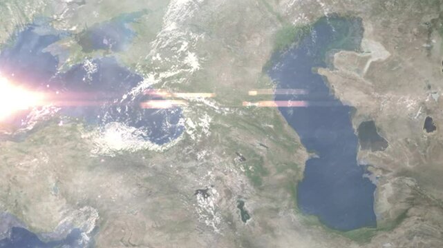 Zooming in on Gori, Georgia frome space - Perfect for Travel Intros and Backgrounds. Realistic 3D Animation.