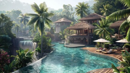 Fototapeta premium Tranquil Oasis. Harmony of Nature and Architecture concept