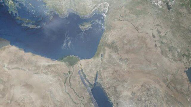 Zooming in on Ashdod, Israel frome space - Perfect for Travel Intros and Backgrounds. Realistic 3D Animation.