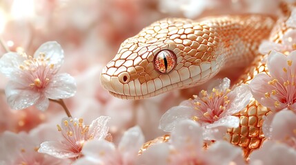 Obraz premium Snake Gracefully Coiled on a Blooming Flower 