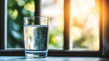 Glass of Water with Bubbles by Window