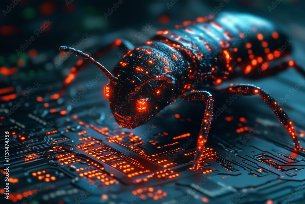 Aufkleber detailed digital insect showing malware detection in cyberspace
