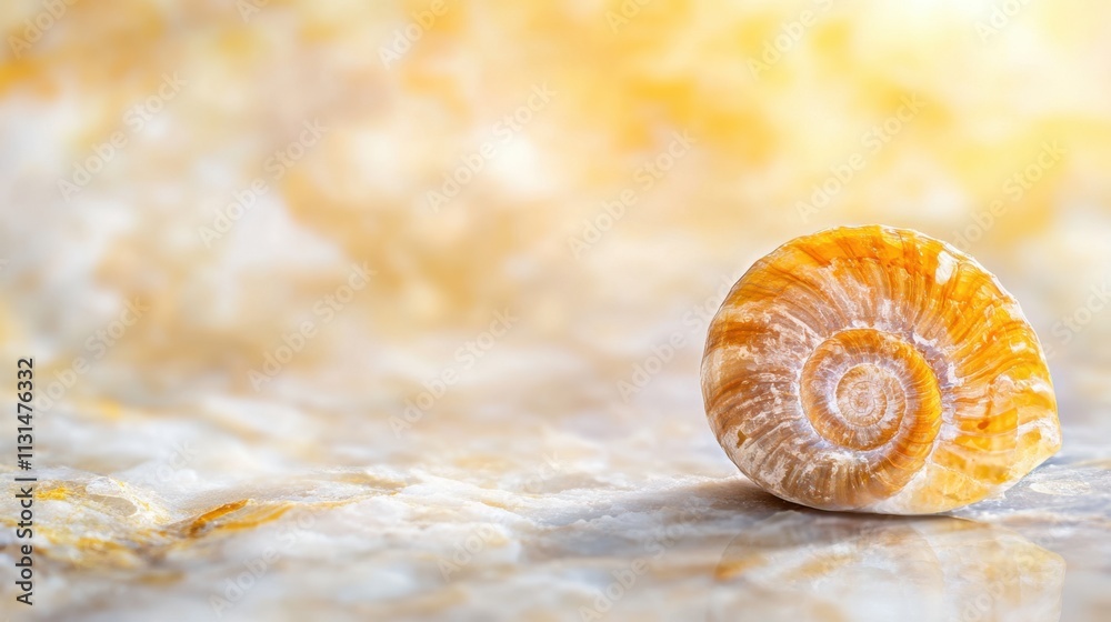 Aufkleber Elegant Nautilus Shell Resting on a Smooth Surface Illuminated by Warm Sunlight Rays