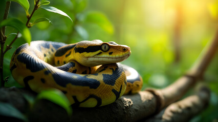 Obraz premium Burmese Python in Vibrant Jungle