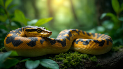 Obraz premium Reticulated Python in Tropical Rainforest